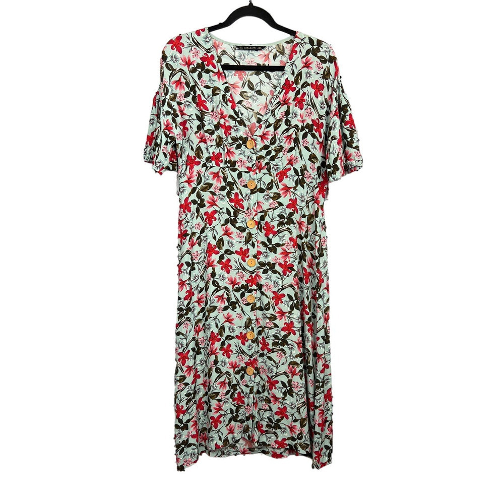 Zara Floral Boho Front Button Dress Size S